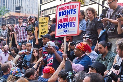 Workers demonstrating for workers rights