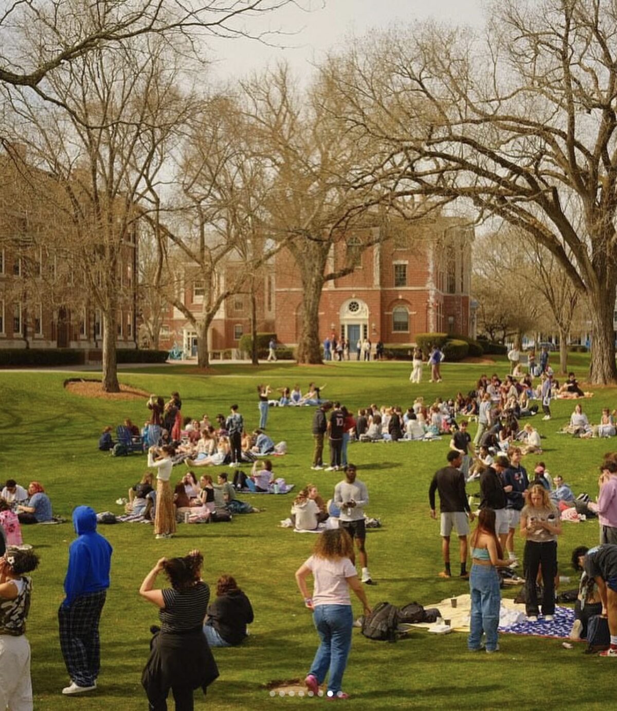 Wheaton College students gathered in the Dimple to watch the eclispe.